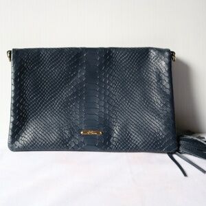 Gigi New York Navy Leather Foldover Crossbody Shoulder Purse Clutch Python Snake